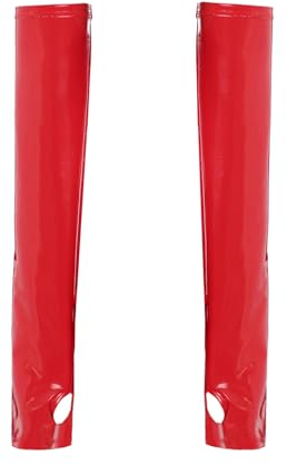 iiniim Womens Long Metalic Fingerless Sexy Wet Look Elbow Length Gloves for Evening Party Costume Red One Size