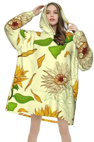 Sunflowers Print Wearable Blanket Hoodie, Warm Suggies for Women Men, Pullover Hoodie Blanket with Giant Pocket, mehrfarbig, 320g flannel