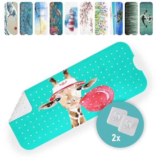 arteneur® - Badewannenmatte 100x40 cm Giraffe | Badematte rutschfest | Inkl. Aufhängung | Schimmelresistent | Maschinenwaschbar | BPA frei | Antirutschmatte Badewanne & Badewannenmatte Kinder