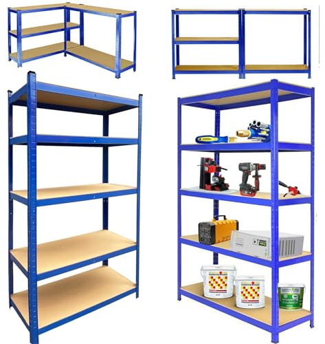 Schwerlastregal, 2er Set, 180x90x40cm, 5 MDF-Platten Regal aus Metall, Kellerregal, Lagerregal, Steckregal, Werkstattregal, Metallregal, Bis 875KG Belastbar, 5 verstellbare Ablagen, Blau Garagenregal