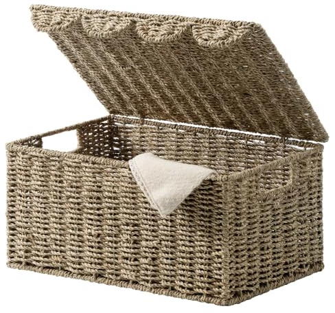 StorageWorks Weidenkorb mit gewelltem Rand für Badezimmer, Seegras für Badezimmer, Wohnzimmer, Schlafzimmer, 38,1 cm L x 28,1 cm B x 17,8 cm H