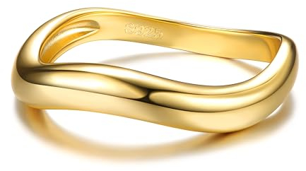 Adramata Ring Silber 925 Damen 14K Vergoldet Verlobungsring Eheringe Engagement Ringe Frauen Gewellter Stapeln Daumenring Einfache Band Ring, Gold/Silber Versprechen Ringe Schmuckgeschenke,G10