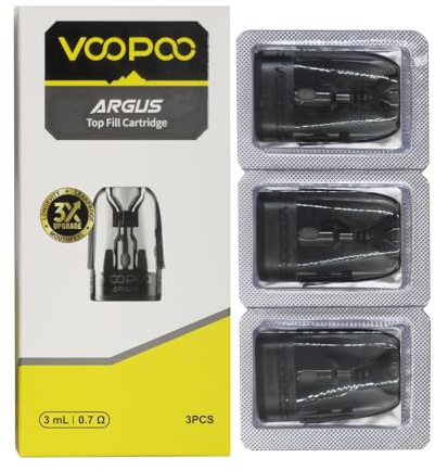 VOOPOO Argus Pod Cartridge - Cartucho de 3 ml, 3 unidades, 0,7 ohmios Top Fill, producto sin nicotina.