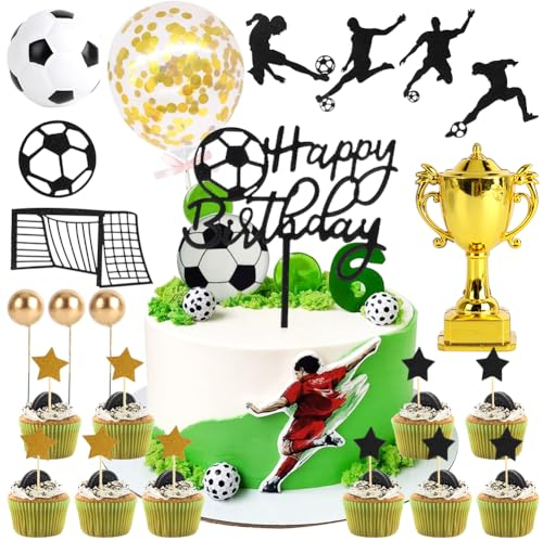 DANNEEFORSU7 Tortendeko Fussball, 25 Stück Tortenaufleger Fussball Deko, Fussball Deko Geburtstag Kinder, Fußball Deko Torte Kuchendeko Fussball Geburtstag Cake Topper Junge Geburtstag Party