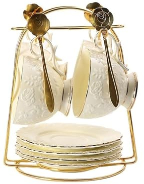 XXAD553TY Juego de Taza de Té y Café Vintage Tazas de cerámica, Tazas y platillos de café, Juego de 4 Juegos de Tazas y cucharas de café for el hogar, Tazas de té Europeas de la Tarde Taza(Size: