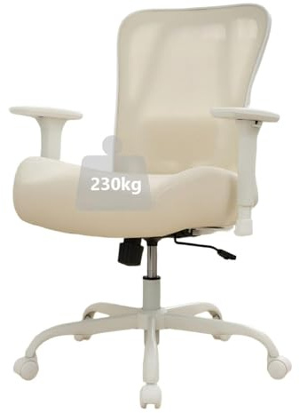 UEV Bürostuhl Ergonomisch bis 230KG, Wippfunktion, 73 x 69 x 93 cm, Beige | Schreibtischstuhl mit Armlehnen, höhenverstellbarer Arbeitsstuhl, Drehstuhl mit Netzbespannung, atmungsaktiv Stoff
