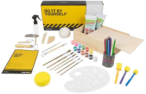 DIBYS Pottery Kit for All | Sculpture Set with Modelling Tools, Air-Drying Clay in White, Paint & Brush | Craft Set for Pottery & Modelling at Home | Creative Kit | Unique Gift Ideas