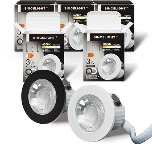 SINCELIGHT LED MINI Einbaustrahler, Kleines Downlight für 35-40mm Deckenloch, Schrank, Vitrine, MR11 Ersatz, Weißer/Schwarzer Ring Austauschbar, IP65 Wasserdicht, Kaltweiß 6000K, RA≈92, 5er-Pack