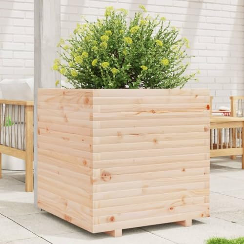 Sufrk Jardinière 70x70x72 cm Bois de pin Massif,Jardiniere sur Pieds,Bac avec Treillis,Jardiniere Terrasse