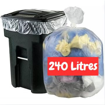 Sac Poubelle Transparent 240 Litres | 50 Sacs Poubelles 240l | Résistant (30 µ) | Pour Poubelles Conteneur 2 Roues | Tri Sélectif Déchets | Protection Anti Fuite - Anti Salissure - Anti Lavage