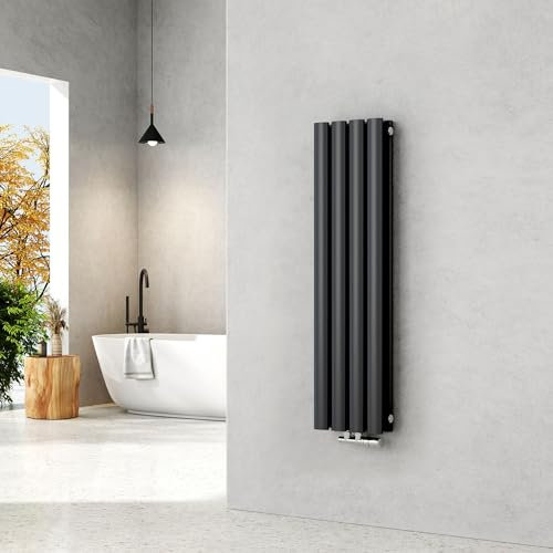 EMKE Radiatore Ovale Piccolo 900x240 mm, Radiatore Verticale a Doppio Strato, Design Tubolare, Attacco Centrale, Riscaldamento Antracite 373W