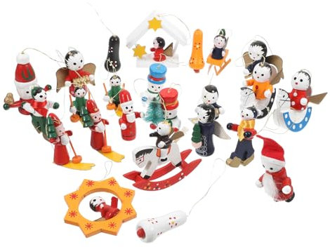 BESPORTBLE Wooden Christmas Tree Hanging Ornaments, 24Pcs Hand-painted Wood Angel Ornaments for Christmas Tree, Small Wooden Pendants for Xmas Holiday Advent Calendar Fillers Festive Home Decor