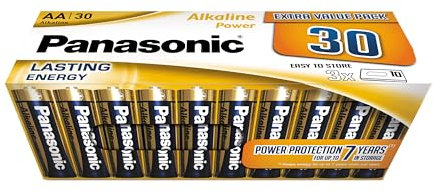 Panasonic, Alkaline Power, AA batterie alcaline, confezione da 30, Mignon, LR6, 1.5V, 7 anni in magazzino, per telecomandi, bilance, orologi, energia affidabile e duratura