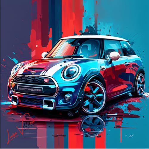 BestU Mini Cooper Exklusives 60x60 cm Auto Wandbild auf leichtem Forex-Print. Von Luisa-Viktoria kunstvoll gestaltet, für einen naturnahen Akzent in jedem Raum