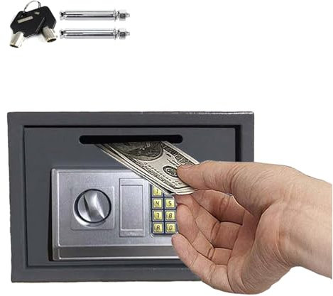 16L Tresor mit 2 Schlüssel und Elektronikschloss Wandtresor Elektronischer Safe Eisenstahl Safe Schranktresor für Geschäft Bargeld/Geld/Schmuck/Wertsachen, 35x25x25cm, Grau