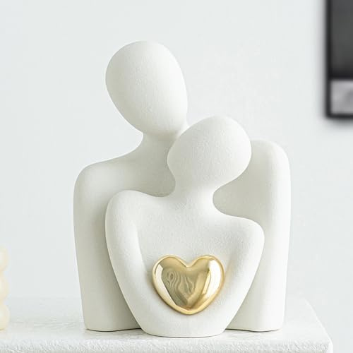 ODMYZG Couple Statue,Couple Hugging Statue,Modern Abstract Art Decoration,Decorative items for TV cabinets,living rooms and bedrooms.Romantic Gifts for Valentine Anniversary Birthday (White Gold, L)