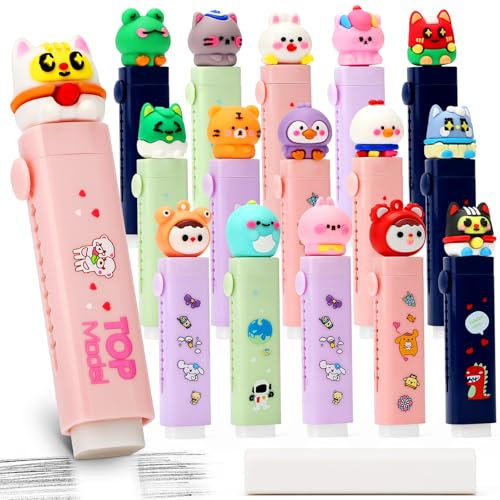 VICHOS Regalini Fine Festa Compleanno Bambini, 20 Gomme Retrattili con Motivi Cartoneschi, Ideale Gadget Compleanno Bambini & Regalini Fine Festa Compleanno