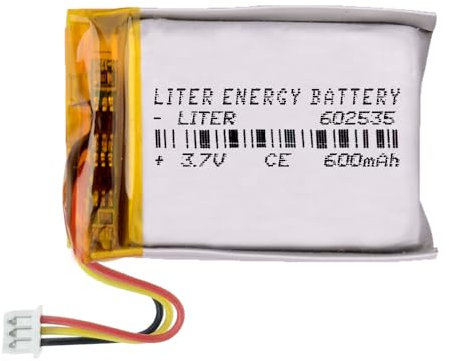 Akku mit Stecker 602535 LiPo, 3,7 V, 600 mAh, 2,22 Wh, JST-PH-Stecker, 1,00 m, Pins, 3 Kabel, Energiebatterie, wiederaufladbar, mit NTC-Thermistor, nicht geeignet für Funksteuerung 37 x 25 x 6 mm (3