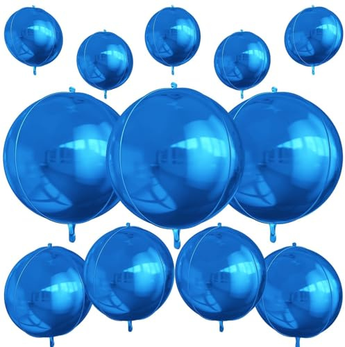 12Pcs Dark Blue Round Foil Balloons, 22 15 10 4D Helium Ball Balloon, Metallic Blue Foil Balloon for Birthday Graduation Wedding Anniversary New Year Eve Disco Prom Party Decorations