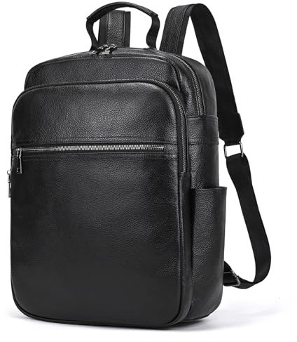 Zaino Business Uomo Pelle Vintage Zaini per 15,6 pollici MacBook Laptop Daypack per Ufficio Zainetto Grande in Vera Pelle, Zaino per computer portatile da uomo, 8017 Nero