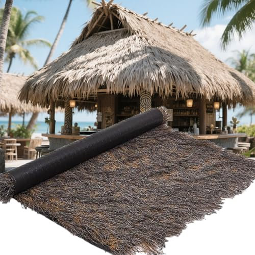 Toit D'herbe De Chaume Synthétique 1.6 X 65.6Ft,rouleau Chaume Artificielle Ignifuge,Toit De Paille Pour Tiki Bar,Jardin,Rouleau De Paille De Palmier Artificiel Pour Terrasse(Size:0.5*1m(1.6*3.2ft))