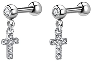 Lirzxin Ohrringe Weissgold 750, Ohrhänger Damen Kreuz mit Moissanit Geburtstag Ohrringe für Frauen Weißgold