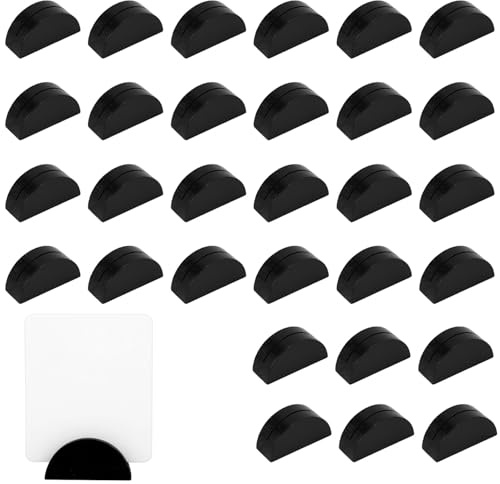 Tinoaly Lot de 30 Supports de Numéros Table en Bois, Porte-Cartes Semi-Circulaires pour Menu Photo Supports Signalisation Réutilisables pour Mariage Banquet Restaurant (Noir)