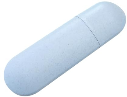 BIUDECO Portable Toothbrush and Toothpaste Travel Case Wheat Straw Material with Holder Nordic Blue Hygiene Storage Box for Camping Business Trips and Daily Use