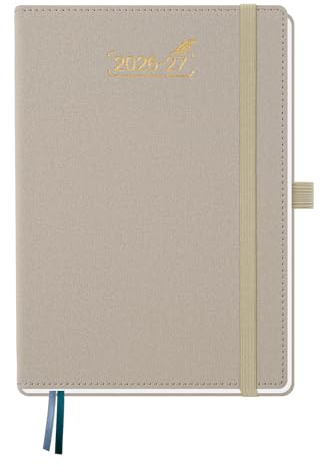 BEZEND Kalender 2026 2027 Wochenkalender A5 (21,5 x 15,5 cm) | 18 Monate Kalender (Jul 26 - Dez 27), 1 Woche 2 Seiten mit 2 Spalten, PU-Leder Hardcover, 80 GSM Papier, Beige
