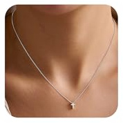 SEFORICO Kreuz Kette für Damen Gold Farben Edelstahl Schlichtes Querkreuz Anhänger Halskette 38+5cm Einfache Schmuck Kastenkette Christliche Taufkreuz Schmuck Geschenke