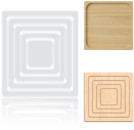 INFUNLY Square Acrylic Router Template Set 9.8x9.8 Clear Router Inlay Template 5 Sizes Woodworking Router Template Transparent Curvy Tracing Stencils Router Guide Tool for DIY Craft