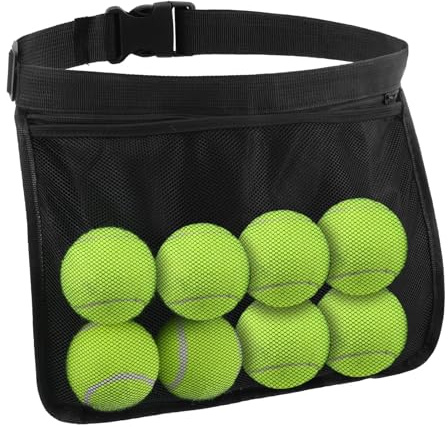 AABDTYYD Tennis Ball Holder Ajustable, Sac Mesh Confortable. Porte-Balles avec Poche pour 8-10 Unités, Idéal Tennis, Pickleball, Golf. Noir Léger.