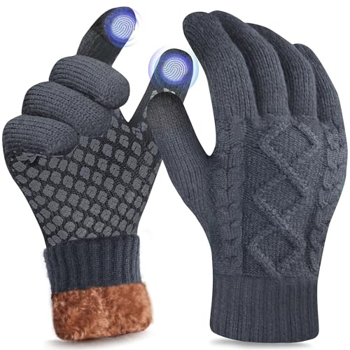 Origem Winter Thermal Gloves for Men and Women, Knit Fleece Lined Touch Screen Anti-Slip Warm Gloves, Cold Weather Driving Running Cycling Gloves for Outdoor Commute
