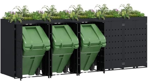 vidaXL Wheelie Bin Storage for 5 Bins Black 340 x 77.5 x 121.5 cm, Garden and Terrace, Modern Waste Management Solution, Expandable Outdoor Bin Shelter for Functional Urban Design