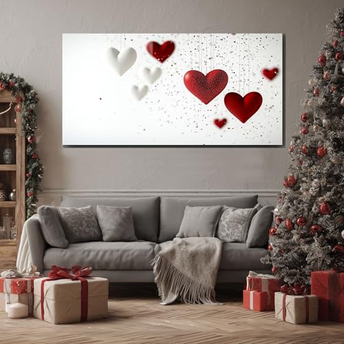 ZORYAN 3D Herzen Bild auf Leinwand Weiße Liebe Groß, XXL Wandbilder
