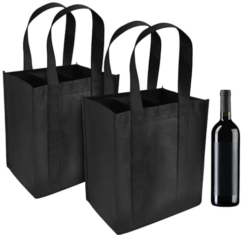Guthrie 2PCS Wine Bottle Carrier Reusable Black Felt Bags for 6 Bottles, Ideal for Storing and Carrying Wine, Beer, and Champagne with Compartment and Carry Handles(31 x 25 x 18cm)