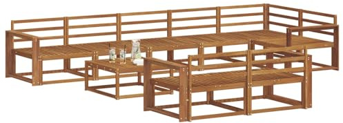 vidaXL Outdoor-Sofagarnitur 9 pcs Natur Massivholz Akazie, Outdoor-Sitzmöglichkeiten, Garten-Lounge-Sofaset, Langlebige Terrassen-Sektional, Modernes Gartenmöbel