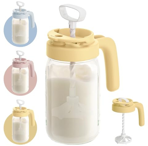 Papablic Breast Milk Pitcher, Formula & Baby Feeding Container, Yellow | Glass | BPA-Free | Leakproof | Safe & Durable | Wide Mouth | Easy to Clean & Dishwasher Safe | No Bubbles & No Clumps