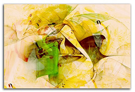 Wildes Spiel - Abstrakt384_100x70cm Bild auf Leinwand mit Farbbrillanz gelb grün Abstraktes Motiv einteiliges Dekobild Kunstdruck auf Keilrahmen