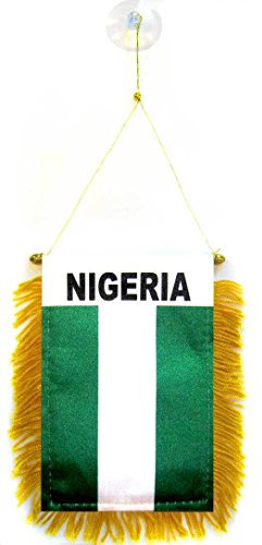 AZ FLAG BANDERIN de Nigeria 15x10cm con Ventosa - BANDERINA NIGERIANA 10 x 15 cm para Coche