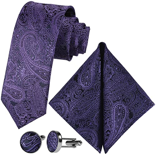 GASSANI Juego de 3 corbatas estrechas de cachemira para hombre, 7 cm, 20 diseños, Negro - Violeta.,