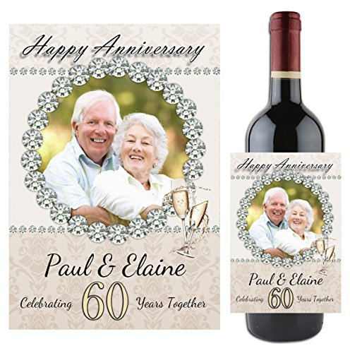 Personalised Diamond 60th Wedding Anniversary Wine/Champagne Bottle Photo Label Gift Present Idea N92