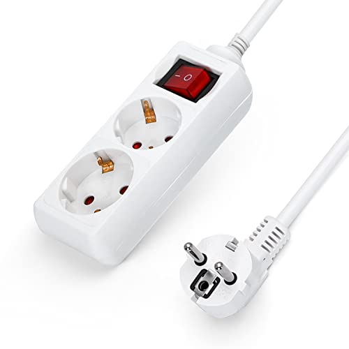 Aigostar Steckdosenleiste 2-Fach mit Schalter Tischsteckdose Kindersicherung 3m Kabel, Weiß