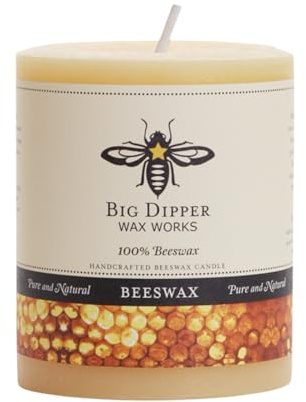 Big Dipper Wax Works 100% Beeswax Pillar Candle, 3 x 3.5 in, Natural