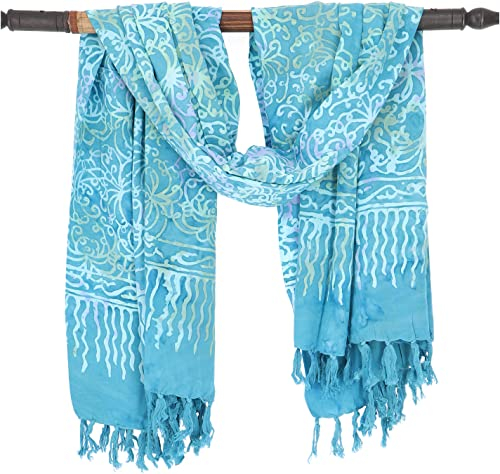 GURU SHOP Bali Batik Sarong, Wandbehang, Wickelrock, Sarongkleid, Strand Tuch, Herren/Damen, Design 22/türkisblau, Synthetisch, Size:One Size, 160x100 cm