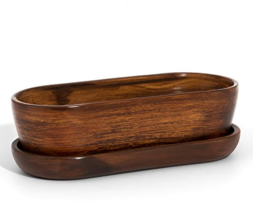 Pot de Fleur ceramique pour Les Cactus avec Soucoupe Long. 28.5 cm ht 8 cm Bronze