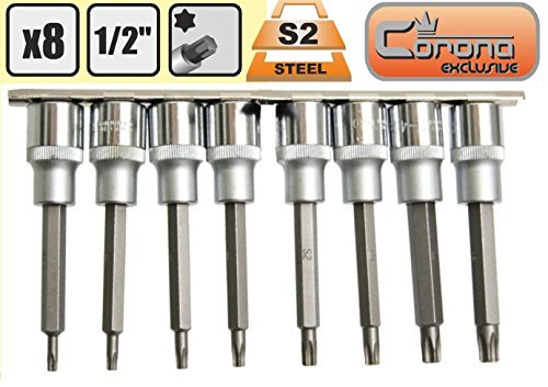 Corona Star bits Socket Set 8 pcs, torx T20-T50, 1/2,100 mm Long (Cor C6923)