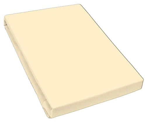 Bella Luna - Spannbettlaken 180x200cm für Boxspringbett auch passend für 200x200 cm / 200x210cm / 200x220cm Übergröße Jersey Bettbezug Baumwolle Elastan Bettlaken 180x200cm bis 200x220 cm - Beige / Creme