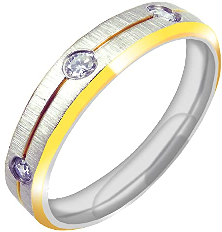 Gemini - Hochzeitsring für Braut oder Bräutigam 18k Gold gefüllt Kubikzirkonia Jubiläum Hochzeit Titan Ring Breite 6mm - Titan, 64