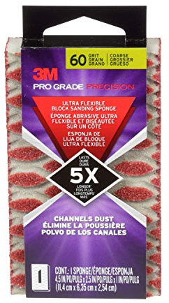 3M 2500PGP-60C-UF Pro Grade Precision 60-Grit Ultra Flexible Block Sanding Sponge, 4.5 x 2.5 x 1